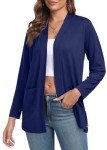 PrinStory Fall Cardigans for Women Lightweight Long Sleeves Open Front Cardigan with Pockets Navy Blue Large