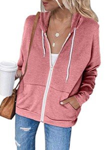 Jhsnjnr Women's Cardigan Pullover Hoodies Long Sleeve Pink Sweatshirts Solid Color Tops