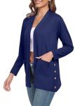 PrinStory Fall Cardigans for Women Lightweight Long Sleeves Open Front Cardigan with Pockets Navy Blue Large