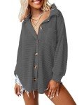 WNEEDU Womens Waffle Knit Botton Down Shirt Long Sleeve Cardigan for Women Casual Blouses Tops with Pockets, Dark Grey S