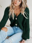 PRETTYGARDEN Womens Open Front Cardigans Fall 2024 Long Sleeve Button Down Short Cardigan Sweaters for Women Trendy (Dark Green, Small)