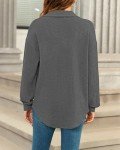 WNEEDU Womens Waffle Knit Botton Down Shirt Long Sleeve Cardigan for Women Casual Blouses Tops with Pockets, Dark Grey S