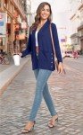 PrinStory Fall Cardigans for Women Lightweight Long Sleeves Open Front Cardigan with Pockets Navy Blue Large