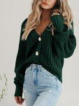 PRETTYGARDEN Womens Open Front Cardigans Fall 2024 Long Sleeve Button Down Short Cardigan Sweaters for Women Trendy (Dark Green, Small)