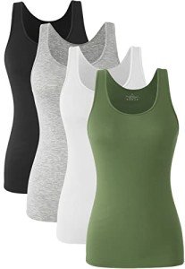 ROSYLINE Basic Tank Tops for Women Undershirts Tank Tops with Scoop Neck cami Yoga Shirts 3-4 Pack Bl/Gr/Wh/Military Green M