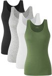 ROSYLINE Basic Tank Tops for Women Undershirts Tank Tops with Scoop Neck cami Yoga Shirts 3-4 Pack Bl/Gr/Wh/Military Green M