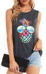 CHICALLURE Women Summer Tanks Tops Casual Sleeveless Pineapple Printed Shirts Round Neck Blouse（Dark Grey,M）