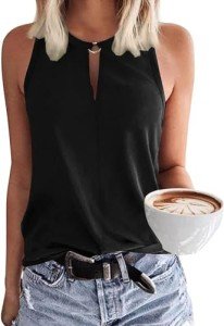 RIROW Tank Tops Women Sleeveless Tops Keyhole V Neck Summer Casual Loose Fit Business Shirt 2024 New Black