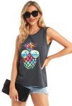 CHICALLURE Women Summer Tanks Tops Casual Sleeveless Pineapple Printed Shirts Round Neck Blouse（Dark Grey,M）