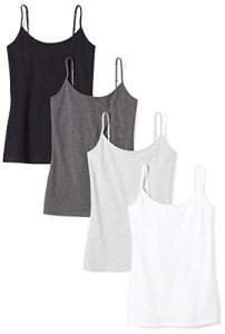 Amazon Essentials Women's 4-Pack Slim-Fit Camisole, Black/White/Charcoal Heather/Light Grey Heather, Medium