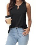 RIROW Tank Tops Women Sleeveless Tops Keyhole V Neck Summer Casual Loose Fit Business Shirt 2024 New Black