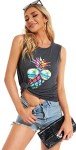 CHICALLURE Women Summer Tanks Tops Casual Sleeveless Pineapple Printed Shirts Round Neck Blouse（Dark Grey,M）