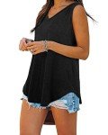 BINLIANG Women Summer Sleeveless V Neck Cami Tank Tops Loose Fit Long Tee Tshirts Femme (D# Black,X-Large)