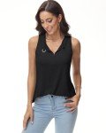 RIROW Tank Tops Women Sleeveless Tops Keyhole V Neck Summer Casual Loose Fit Business Shirt 2024 New Black