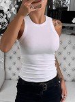 ZAWAPEMIA Women Tank Tops Round Neck Sleeveless Cami Shirt Slim Solid Ribbed Tank Top M White