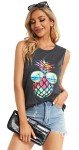 CHICALLURE Women Summer Tanks Tops Casual Sleeveless Pineapple Printed Shirts Round Neck Blouse（Dark Grey,M）