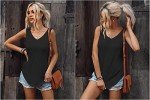 BINLIANG Women Summer Sleeveless V Neck Cami Tank Tops Loose Fit Long Tee Tshirts Femme (D# Black,X-Large)