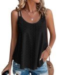 RIROW Womens Black Tank Tops Eyelet Sleeveless Spaghetti Strap Scoop Neck Loose Fit Casual Summer Boho Cami Blouses 2024 New