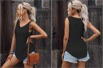 BINLIANG Women Summer Sleeveless V Neck Cami Tank Tops Loose Fit Long Tee Tshirts Femme (D# Black,X-Large)