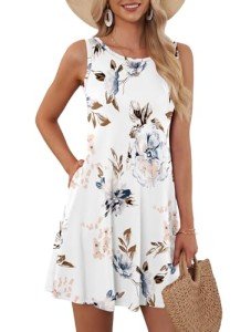 Floral White Women's Summer Swing Dress with Pockets