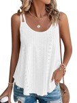 WNEEDU 2025 Womens Summer Tank Tops Eyelet Embroidery Sleeveless Spaghetti Strap Pleated Flowy Scoop Neck Hollow Cami White M