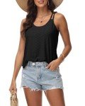 RIROW Womens Black Tank Tops Eyelet Sleeveless Spaghetti Strap Scoop Neck Loose Fit Casual Summer Boho Cami Blouses 2024 New