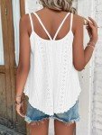WNEEDU 2025 Womens Summer Tank Tops Eyelet Embroidery Sleeveless Spaghetti Strap Pleated Flowy Scoop Neck Hollow Cami White M
