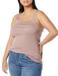 Amazon Essentials Women's 2-Pack Slim Fit Square Neck Tank, Light Beige/Dark Taupe, Large