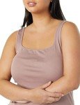Amazon Essentials Women's 2-Pack Slim Fit Square Neck Tank, Light Beige/Dark Taupe, Large