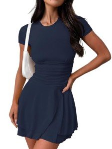 Vozobi Women's Dark Blue Mini Ruffle Dress