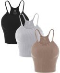 Sunzel Free to Be Tank, Ribbed Crop Tops for Women Summer Tank Tops Cute No pad Racerback Camisole Cropped Workout Gym Yoga Black Brown Grey(3pcs) L/XL