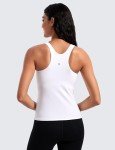 CRZ YOGA Butterluxe Womens Racerback Workout Tank Top with Built in Shelf Bra - Padded High Neck Yoga Athletic Camisole White Medium