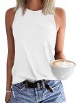 WNEEDU Womens Summer Tank Tops Sleeveless Crewneck Loose Fit Basic Cami 2025 New Casual Shirt White XL