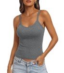 IYOWEL Womens Tank Tops Ribbed Adjustable Workout Tops V Neck Spaghetti Strap Cropped Top Camisole Athletic Tank Tops Dark Grey L