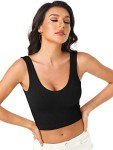 PINKSAVIOR Womens Crop Tops Basic Sleeveless V-Neck 3 Pieces Black White Ribbed Seamless Casual Cami Tank Tops(P055 Bl/Gr/Kh M)