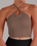 Sunzel Free to Be Tank, Ribbed Crop Tops for Women Summer Tank Tops Cute No pad Racerback Camisole Cropped Workout Gym Yoga Black Brown Grey(3pcs) L/XL