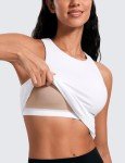 CRZ YOGA Butterluxe Womens Racerback Workout Tank Top with Built in Shelf Bra - Padded High Neck Yoga Athletic Camisole White Medium