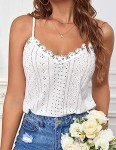 Hotouch White Tank Tops Women Spaghetti Strap V Neck Cami Sleeveless Blouse White Medium