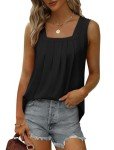 Zeagoo 2024 Womens Tank Top Summer Pleated Flowy Square Neck Casual Loose Blouse Dressy Sleeveless Tops Black XL
