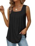 Zeagoo 2024 Womens Tank Top Summer Pleated Flowy Square Neck Casual Loose Blouse Dressy Sleeveless Tops Black XL