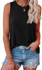 AirMood Womens Casual Cami Tank Tops Loose Fit Summer Sleeveless Camisole Tshirts (Black,Small)