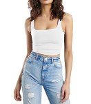 SUNDELL 3 Pack Crop Tank Tops for Women Casual Sleeveless Crop Tops Double Layer Cropped Yoga Workout Tops(Black/White/Brown-M)