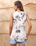 WNEEDU Womens Summer Tank Tops Causal Ladies Sleeveless V Neck Pleated Blouse Shirts 2025 New Floral White L