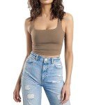 SUNDELL 3 Pack Crop Tank Tops for Women Casual Sleeveless Crop Tops Double Layer Cropped Yoga Workout Tops(Black/White/Brown-M)