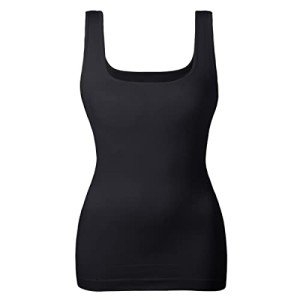 EUYZOU Women Tummy Control Shapewear Tank Tops Seamless Square Neck Compression Tops Slimming Body Shaper Camisole, Black, Large