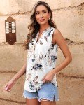 WNEEDU Womens Summer Tank Tops Causal Ladies Sleeveless V Neck Pleated Blouse Shirts 2025 New Floral White L