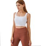 SUNDELL 3 Pack Crop Tank Tops for Women Casual Sleeveless Crop Tops Double Layer Cropped Yoga Workout Tops(Black/White/Brown-M)