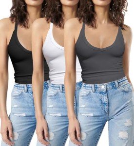 JJAI 3 Pack Tank Tops for Women Summer Crop Tops Gym Yoga Workout Tops Sleeveless Going Out Tops