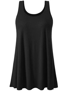 ROSYLINE Women’s Tank Tops with Built in Shelf Bra Casual Flowy Swing Tank for Women Pleated Long Sleeveless Black XL