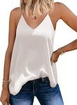 SUNAELIA White Tank Top Women Chiffon Cami Spaghetti Strap Camisole Summer V Neck Loose Fit Flowy Sleeveless Backless Blouse Shirts